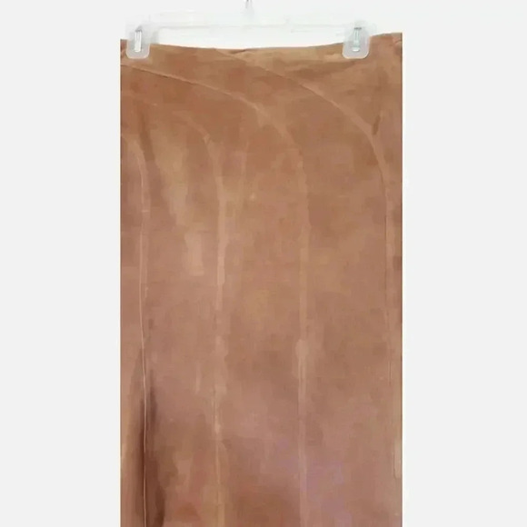 Suede 100% leather asymmetrical skirt made by I.E size 14 side zip brown - Picture 2 of 5